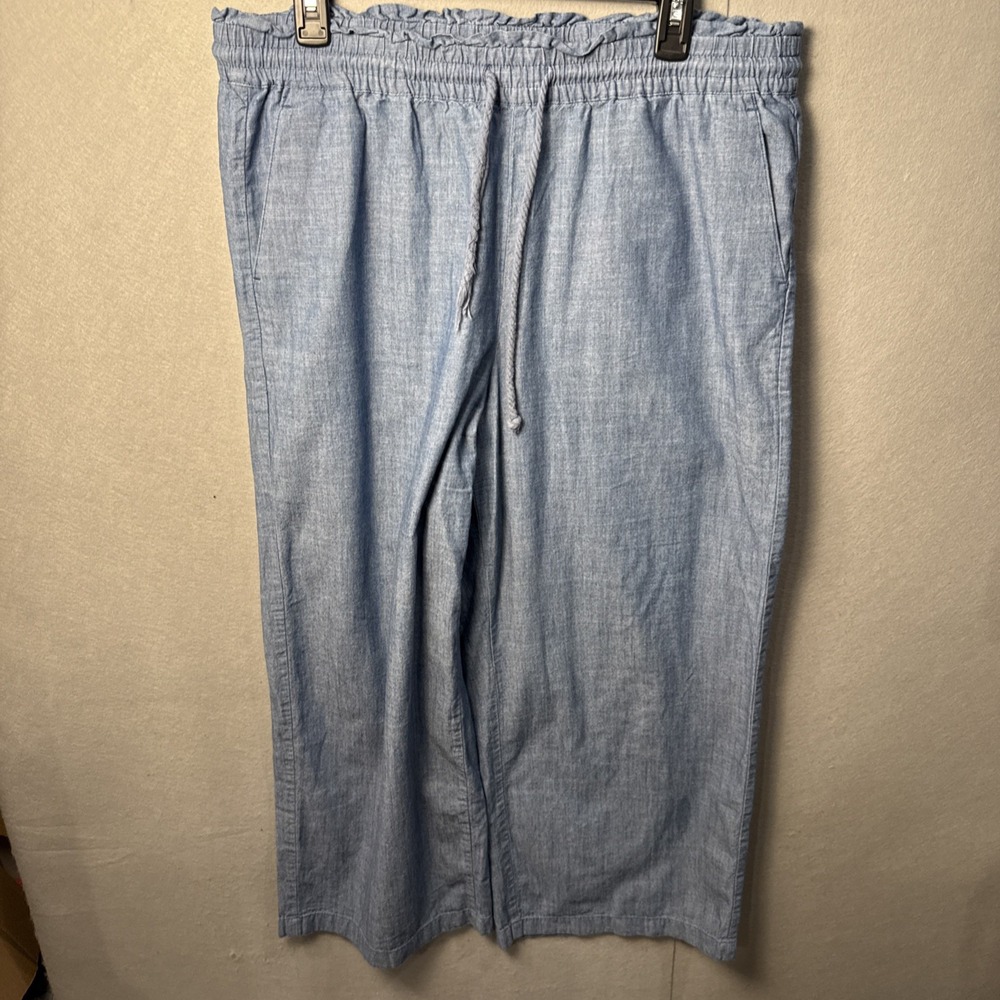J Crew Womens Light Blue Chambray Wide Leg Drawstring Pants Size 14 Lagenlook